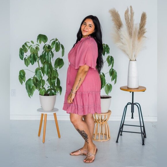 Gigio | Apple Blossom Ruffle Tiered Dress New Medium Dusty Rose Bohemian Spring - Picture 6 of 8